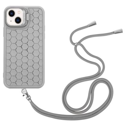 For iPhone 14 Plus Honeycomb Radiating Lens Holder Magsafe Phone Case with Lanyard(Grey) - Image 2