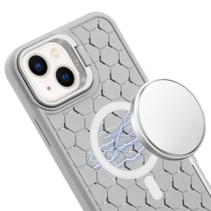 For iPhone 14 Plus Honeycomb Radiating Lens Holder Magsafe Phone Case with Lanyard(Grey) - Image 4