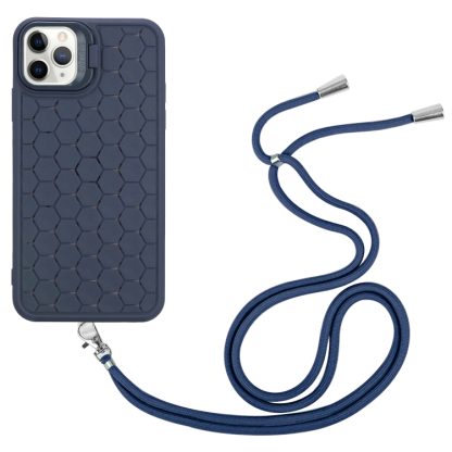 For iPhone 14 Pro Honeycomb Radiating Lens Holder Magsafe Phone Case with Lanyard(Blue) - Image 2