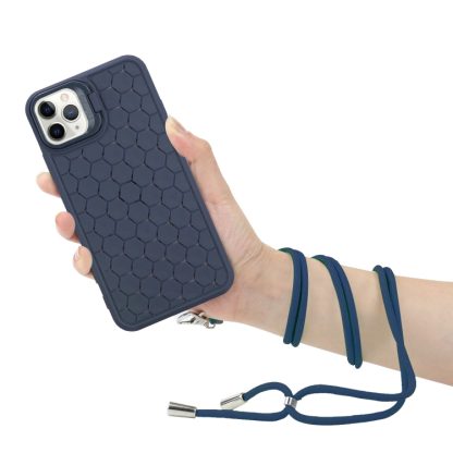 For iPhone 14 Pro Honeycomb Radiating Lens Holder Magsafe Phone Case with Lanyard(Blue) - Image 3