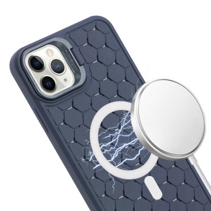 For iPhone 14 Pro Honeycomb Radiating Lens Holder Magsafe Phone Case with Lanyard(Blue) - Image 4