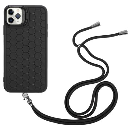 For iPhone 13 Pro Honeycomb Radiating Lens Holder Magsafe Phone Case with Lanyard(Black) - Image 2