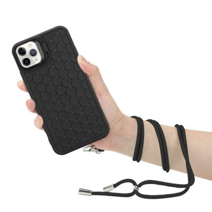 For iPhone 13 Pro Honeycomb Radiating Lens Holder Magsafe Phone Case with Lanyard(Black) - Image 3