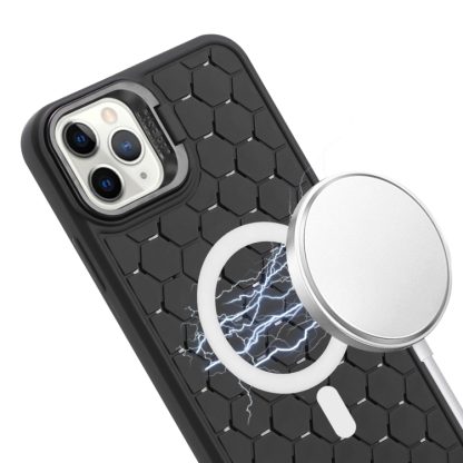 For iPhone 13 Pro Honeycomb Radiating Lens Holder Magsafe Phone Case with Lanyard(Black) - Image 4