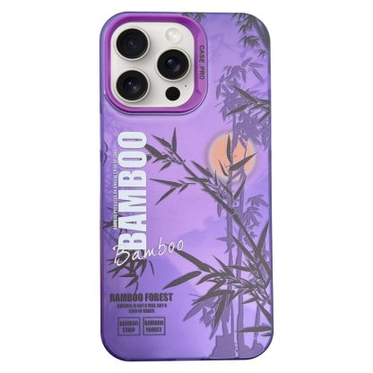 For iPhone 14 Pro Creative Oil Painting Colorful Sunset Scenery TPU + PC Shockproof Phone Case(Purple Bamboo)