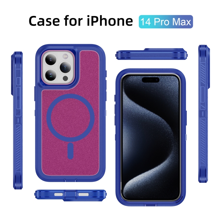 For iPhone 14 Pro Max Guard Magsafe Magnetic Ring Matte Phone Case(Blue+Rose Red) - Image 2