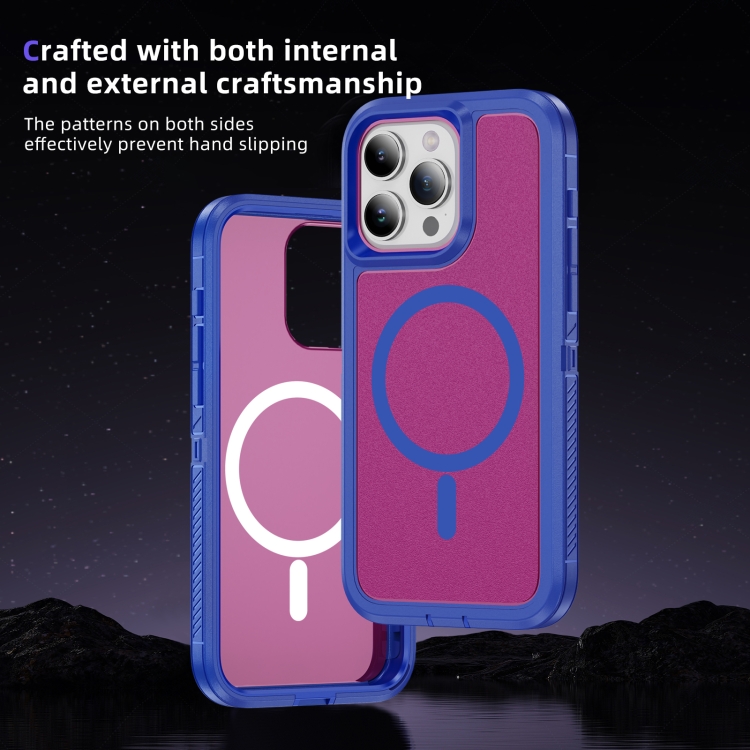 For iPhone 14 Pro Max Guard Magsafe Magnetic Ring Matte Phone Case(Blue+Rose Red) - Image 3