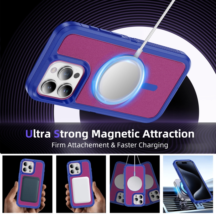 For iPhone 14 Pro Max Guard Magsafe Magnetic Ring Matte Phone Case(Blue+Rose Red) - Image 4