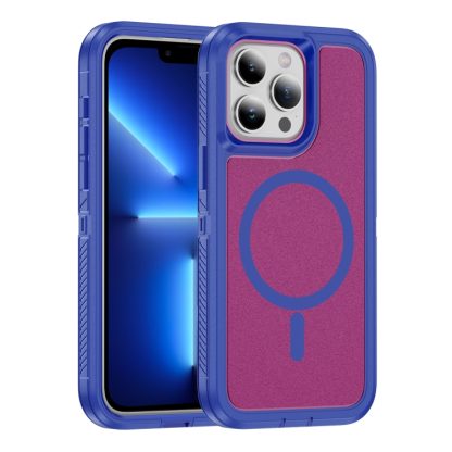 For iPhone 13 Pro Guard Magsafe Magnetic Ring Matte Phone Case(Blue+Rose Red)