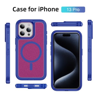 For iPhone 13 Pro Guard Magsafe Magnetic Ring Matte Phone Case(Blue+Rose Red) - Image 2