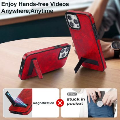 For iPhone 15 Pro Retro Leather Invisible Stand MagSafe Phone Case(Red) - Image 3