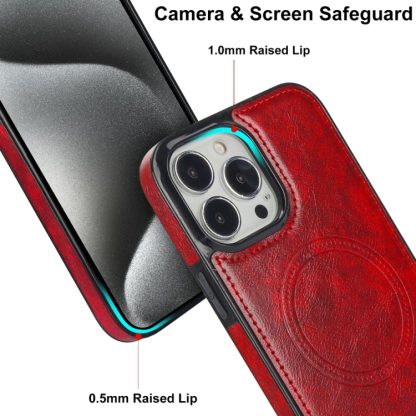 For iPhone 15 Pro Retro Leather Invisible Stand MagSafe Phone Case(Red) - Image 4