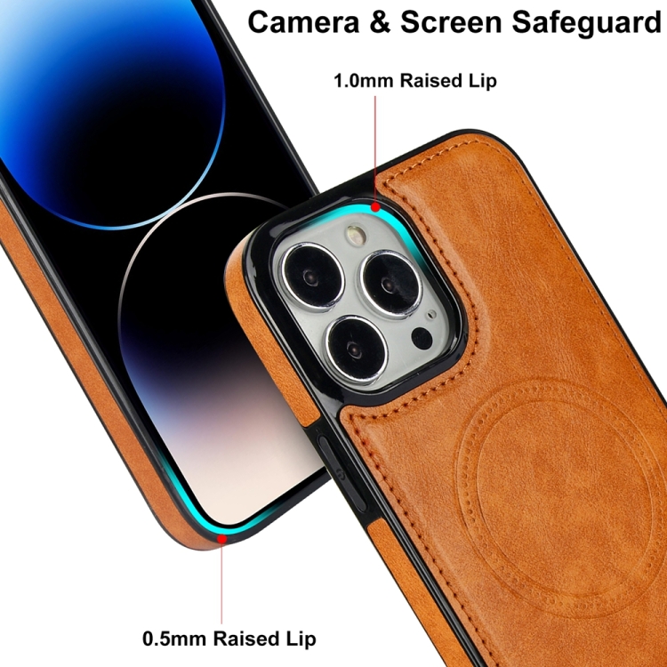 For iPhone 14 Pro Max Retro Leather Invisible Stand MagSafe Phone Case(Yellow) - Image 4