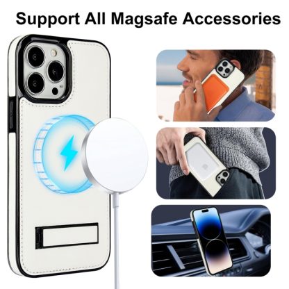 For iPhone 14 Pro Retro Leather Invisible Stand MagSafe Phone Case(White) - Image 2