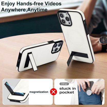 For iPhone 14 Pro Retro Leather Invisible Stand MagSafe Phone Case(White) - Image 3