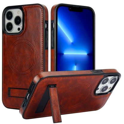 For iPhone 13 Pro Retro Leather Invisible Stand MagSafe Phone Case(Brown)