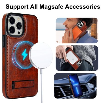 For iPhone 13 Pro Retro Leather Invisible Stand MagSafe Phone Case(Brown) - Image 2