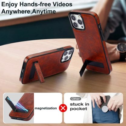 For iPhone 13 Pro Retro Leather Invisible Stand MagSafe Phone Case(Brown) - Image 3