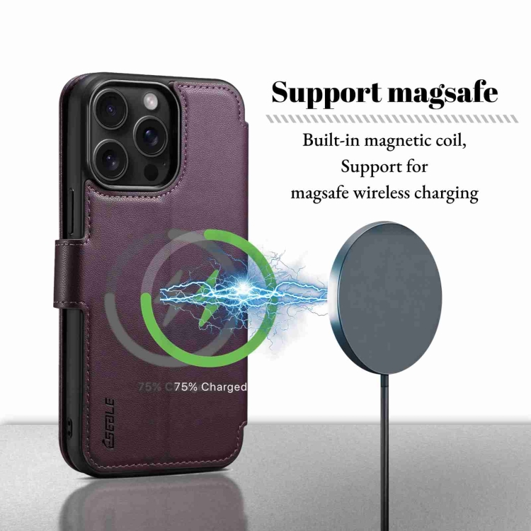 For iPhone 14 / 13 ESEBLE E1 Nappa Texture MagSafe Holder Leather Phone Case(Dark Purple) - Image 2