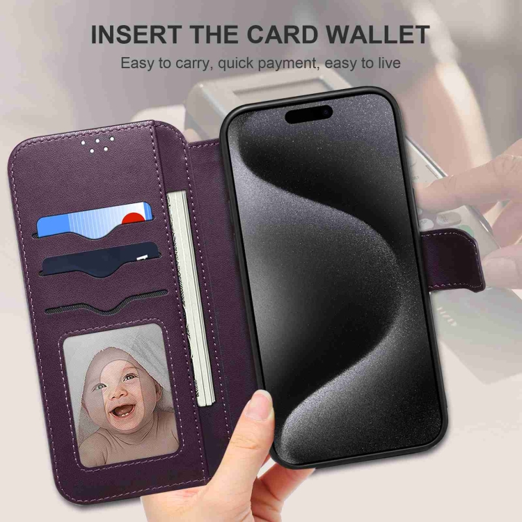 For iPhone 14 / 13 ESEBLE E1 Nappa Texture MagSafe Holder Leather Phone Case(Dark Purple) - Image 3