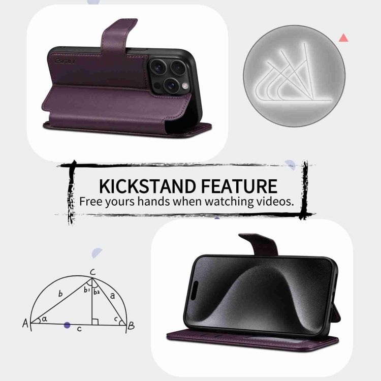 For iPhone 14 / 13 ESEBLE E1 Nappa Texture MagSafe Holder Leather Phone Case(Dark Purple) - Image 4