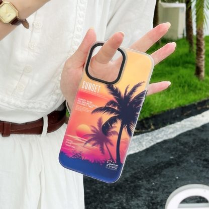 For iPhone 14 SUNSET Coconut Tree Dual-side Laminating Laser Phone Case(Red) - Image 3