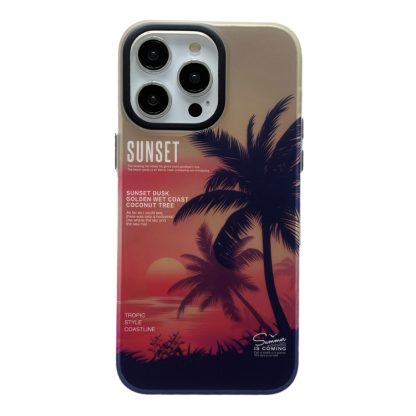 For iPhone 13 Pro Max SUNSET Coconut Tree Dual-side Laminating Laser Phone Case(Red)