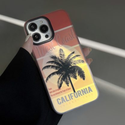 For iPhone 13 Pro Beach Coconut Dual-side Laminating Laser Frosted Phone Case(Red Yellow) - Image 2