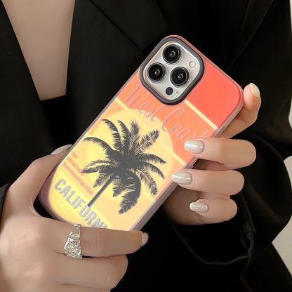 For iPhone 13 Pro Beach Coconut Dual-side Laminating Laser Frosted Phone Case(Red Yellow) - Image 3