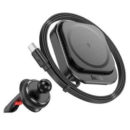 hoco HW23 Might Retractable Magnetic Wireless Fast Charging Car Air Outlet Holder(Black) - Image 3