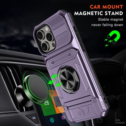 For iPhone 13 Pro Max TPU+PC Shockproof Card Phone Case with Metal Ring Holder(Purple) - Image 2