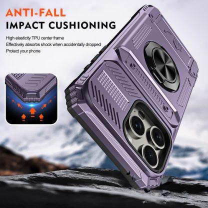 For iPhone 13 Pro Max TPU+PC Shockproof Card Phone Case with Metal Ring Holder(Purple) - Image 3