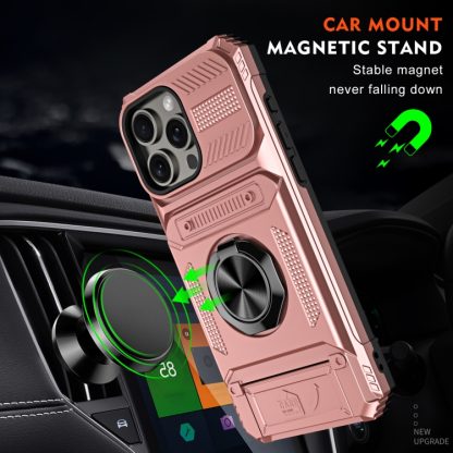 For iPhone 13 Pro TPU+PC Shockproof Card Phone Case with Metal Ring Holder(Rose Gold) - Image 2