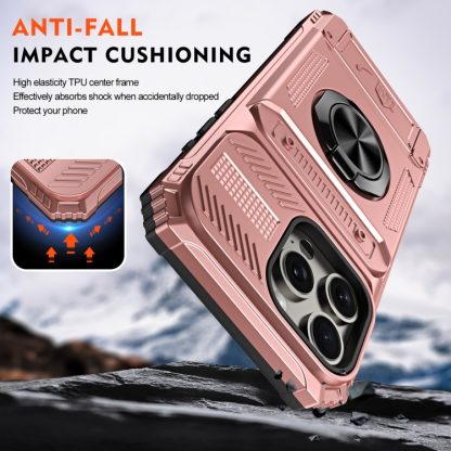 For iPhone 13 Pro TPU+PC Shockproof Card Phone Case with Metal Ring Holder(Rose Gold) - Image 3