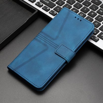 For iPhone 14 Plus Triangle Solid Color Leather Phone Case(Blue) - Image 2