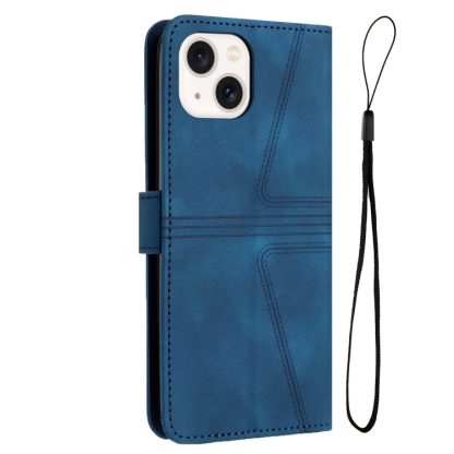 For iPhone 14 Plus Triangle Solid Color Leather Phone Case(Blue) - Image 3