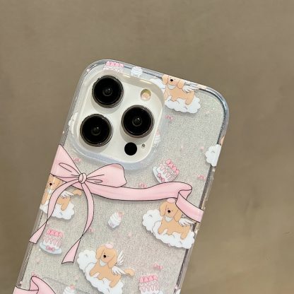 For iPhone 15 Double Sided IMD Full Coverage TPU Phone Case(Blue Scarf Puppy) - Image 3