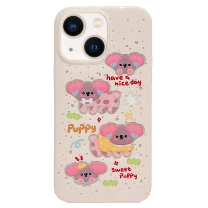 For iPhone 14 Double Sided IMD Full Coverage TPU Phone Case(Pink Big Eared Dog)