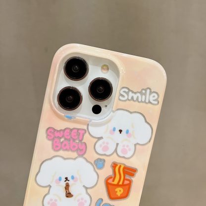 For iPhone 14 Double Sided IMD Full Coverage TPU Phone Case(Pink Big Eared Dog) - Image 3