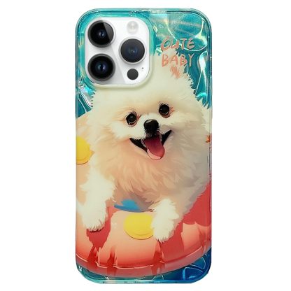 For iPhone 13 Pro Double Sided IMD Full Coverage TPU Phone Case(Pink Swimming Ring Pomeranian)