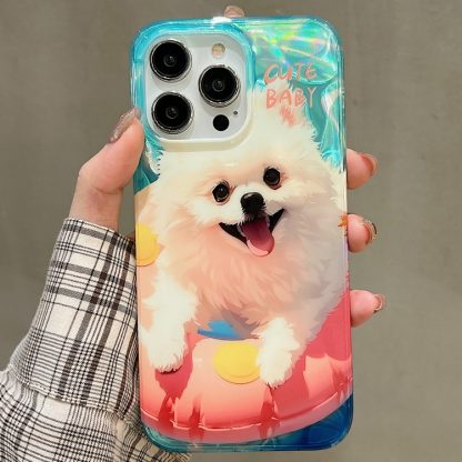 For iPhone 13 Pro Double Sided IMD Full Coverage TPU Phone Case(Pink Swimming Ring Pomeranian) - Image 2