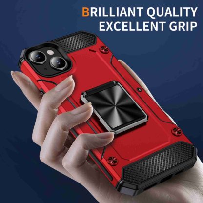 For iPhone 14 Shockproof Metal Holder Phone Case(Red) - Image 3