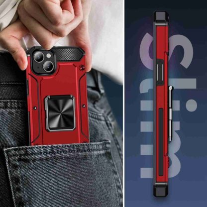 For iPhone 14 Shockproof Metal Holder Phone Case(Red) - Image 4