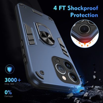 For iPhone 13 Pro Max Shockproof Metal Ring Holder Phone Case(Blue) - Image 4