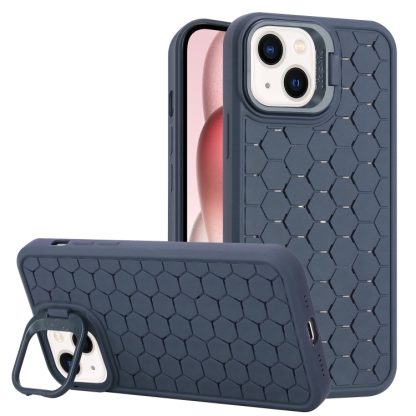 For iPhone 15 Honeycomb Radiating Lens Holder TPU Phone Case(Blue)