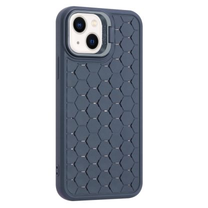 For iPhone 15 Honeycomb Radiating Lens Holder TPU Phone Case(Blue) - Image 4