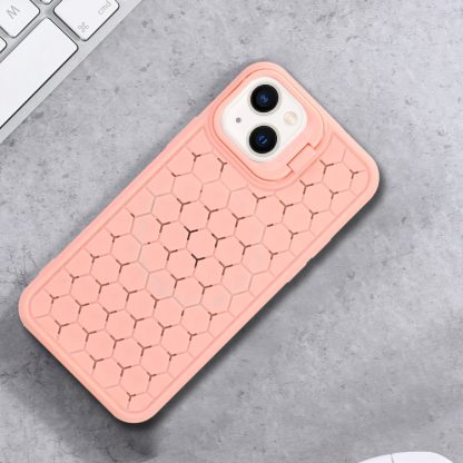 For iPhone 14 Honeycomb Radiating Lens Holder TPU Phone Case(Pink) - Image 2