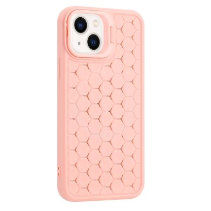 For iPhone 14 Honeycomb Radiating Lens Holder TPU Phone Case(Pink) - Image 4