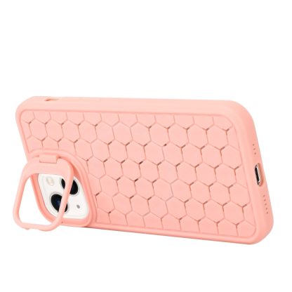 For iPhone 14 Plus Honeycomb Radiating Holder TPU Phone Case with Lanyard(Pink) - Image 3