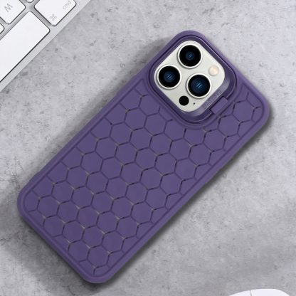 For iPhone 13 Pro Honeycomb Radiating Holder TPU Phone Case with Lanyard(Purple) - Image 2